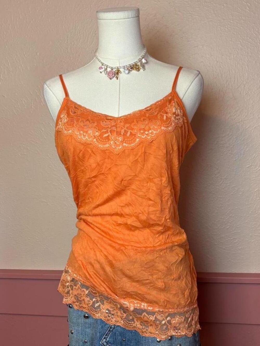orange lace crinkle cami